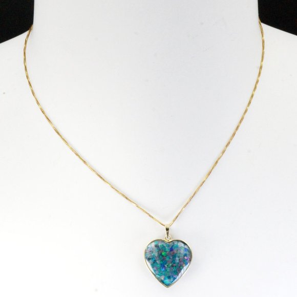 Massive 14k Gold Opal Triplet Onyx Heart Valentine Necklace - Picture 3 of 15